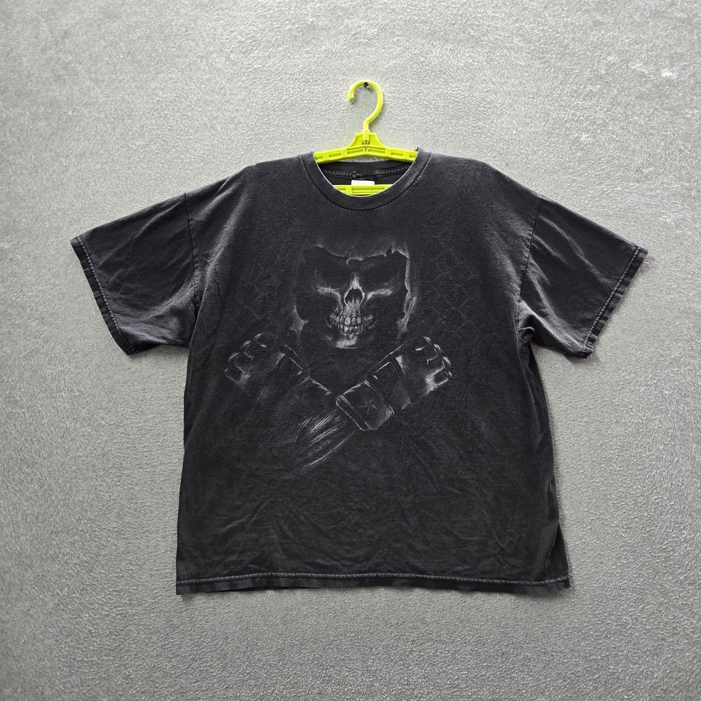Skull Men Shirt XL Black Graphic Y2K Grunge Skater Hip Hop Short Sleeve